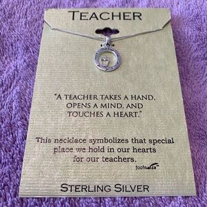 Elegant Sterling Silver Teacher Pendant Necklace with Intricate Detailing